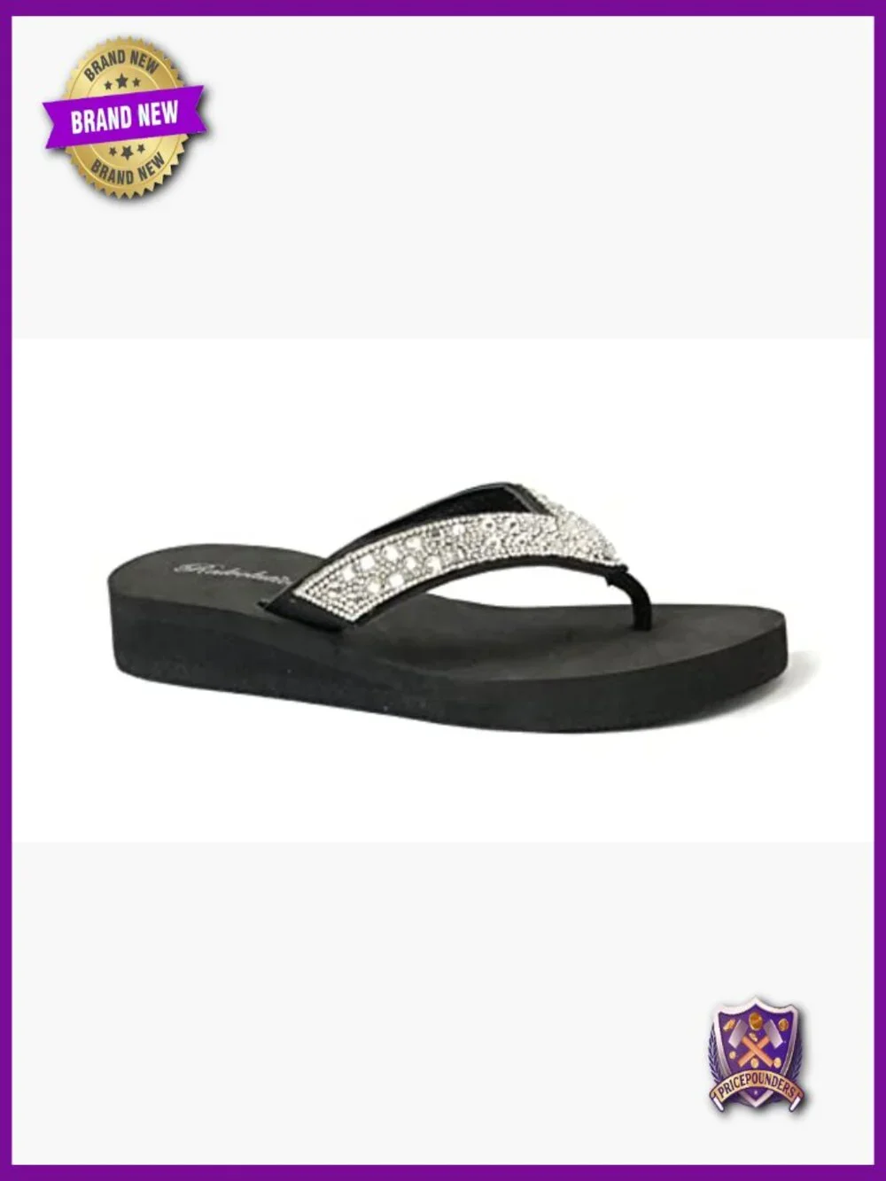 Rhinestone T-Strap Wedge Sandals Platform Flip Flops - Picture 2 of 5